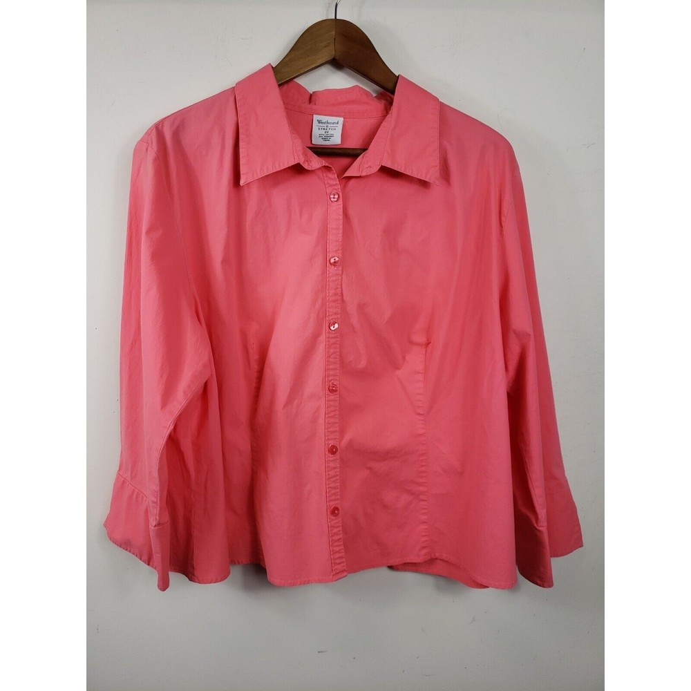 Westbound Women’s 2X Blouse Stretch Pink Button Front 3/4 Sleeves Soft